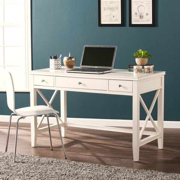 Safavieh Larksmill Farmhouse Writing Desk With Three Drawers Pine Legs And X Frame Base HO2541