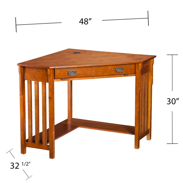 Safavieh Hughton L-Shaped Corner Desk With Oak Veneer Rubberwood Legs And Retractable Keyboard Tray HO6641