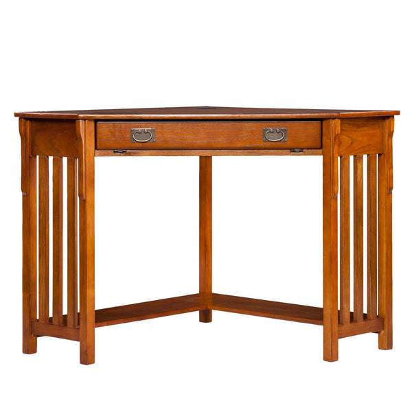 Safavieh Hughton L-Shaped Corner Desk With Oak Veneer Rubberwood Legs And Retractable Keyboard Tray HO6641