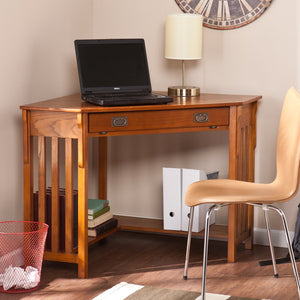 Safavieh Hughton L-Shaped Corner Desk With Oak Veneer Rubberwood Legs And Retractable Keyboard Tray HO6641