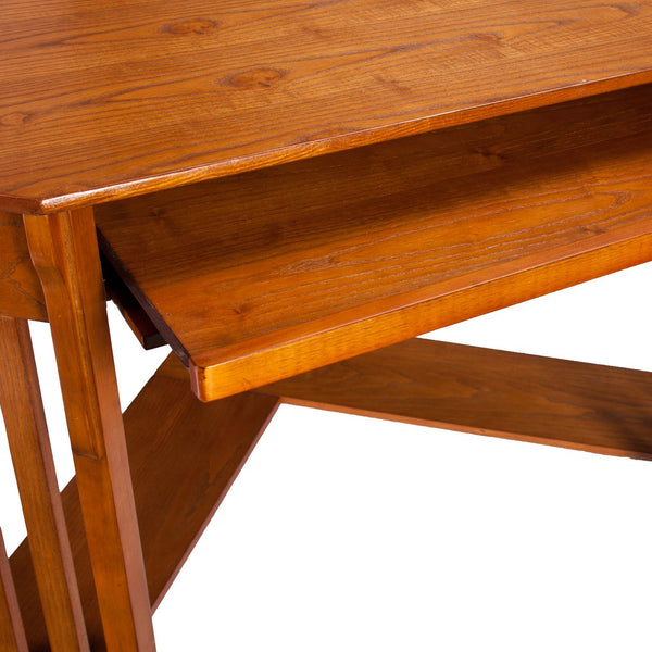 Safavieh Hughton L-Shaped Corner Desk With Oak Veneer Rubberwood Legs And Retractable Keyboard Tray HO6641