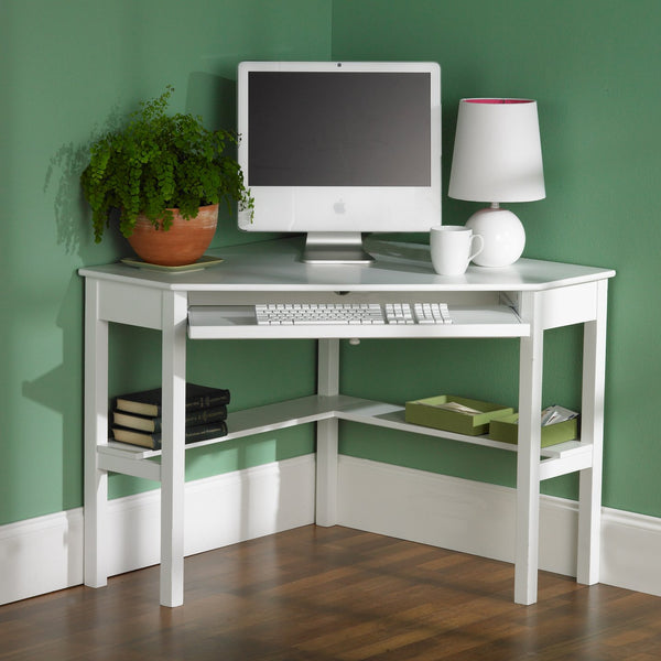 Safavieh Wardboro L-Shaped Corner Computer Desk For Home Office With Retractable Keyboard Tray WHITE HO6642