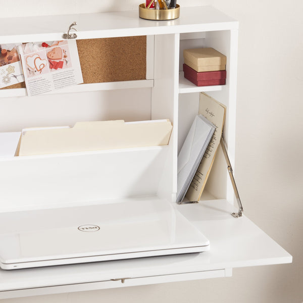 Safavieh Benwick Fold Down Wall Mounted Laptop Desk Birch Veneer Surface For Compact Spaces WHITE HO8291