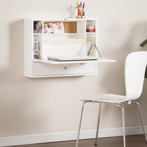 Safavieh Benwick Fold Down Wall Mounted Laptop Desk Birch Veneer Surface For Compact Spaces WHITE HO8291