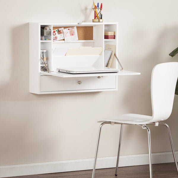 Safavieh Benwick Fold Down Wall Mounted Laptop Desk Birch Veneer Surface For Compact Spaces WHITE HO8291