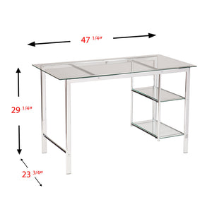 Safavieh Oslo Tempered Glass And Chrome Writing Desk With Shelving For Modern Home Offices HO8529