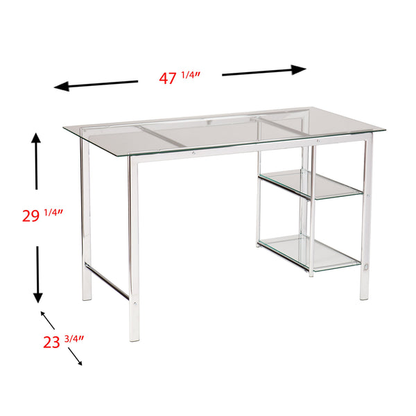 Safavieh Oslo Tempered Glass And Chrome Writing Desk With Shelving For Modern Home Offices HO8529