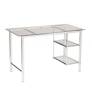 Safavieh Oslo Tempered Glass And Chrome Writing Desk With Shelving For Modern Home Offices HO8529
