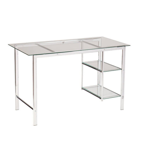 Safavieh Oslo Tempered Glass And Chrome Writing Desk With Shelving For Modern Home Offices HO8529