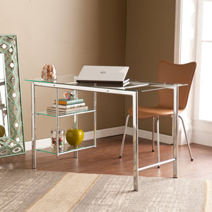 Safavieh Oslo Tempered Glass And Chrome Writing Desk With Shelving For Modern Home Offices HO8529