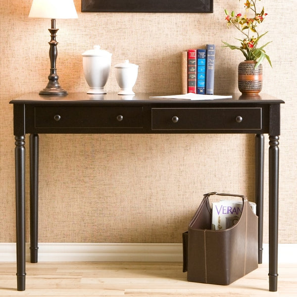 Safavieh Writing Desk With 2 Drawers Carved Spindle Legs Cottage Chic Home Office BLACK HO8801