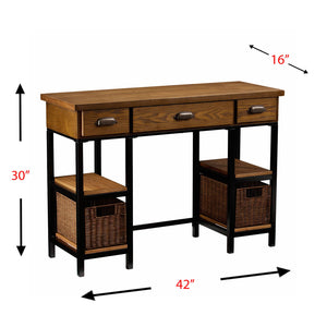 Safavieh Mirada Farmhouse Desk With Iron Legs Ash Veneer Drawers And Removable Basket Storage HO8812