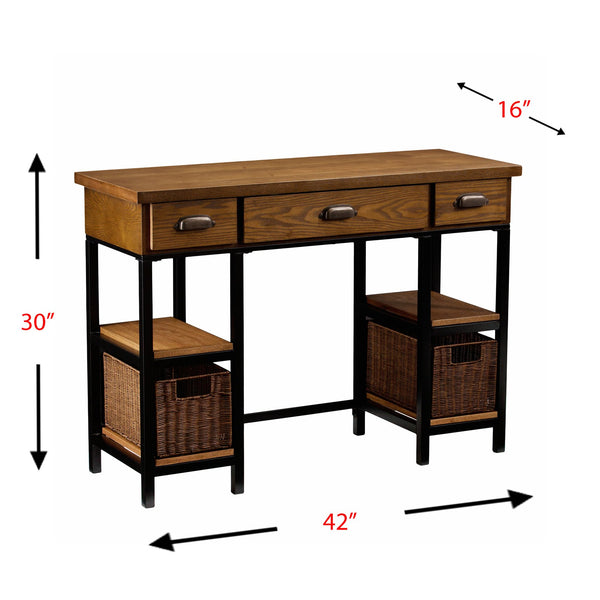 Safavieh Mirada Farmhouse Desk With Iron Legs Ash Veneer Drawers And Removable Basket Storage HO8812