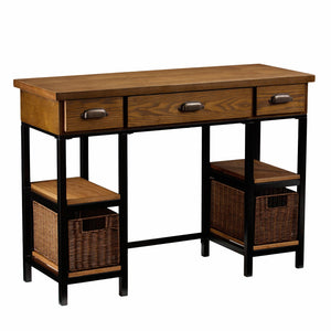Safavieh Mirada Farmhouse Desk With Iron Legs Ash Veneer Drawers And Removable Basket Storage HO8812