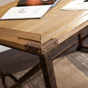Safavieh Knightley Adjustable Drafting Table With Iron Frame And Weathered Oak Tilt Top Surface HO9678