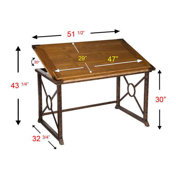 Safavieh Knightley Adjustable Drafting Table With Iron Frame And Weathered Oak Tilt Top Surface HO9678