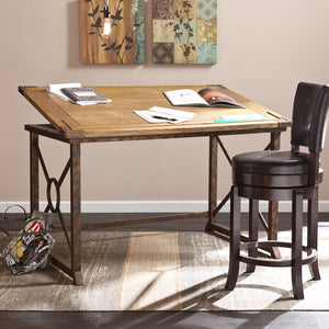 Safavieh Knightley Adjustable Drafting Table With Iron Frame And Weathered Oak Tilt Top Surface HO9678