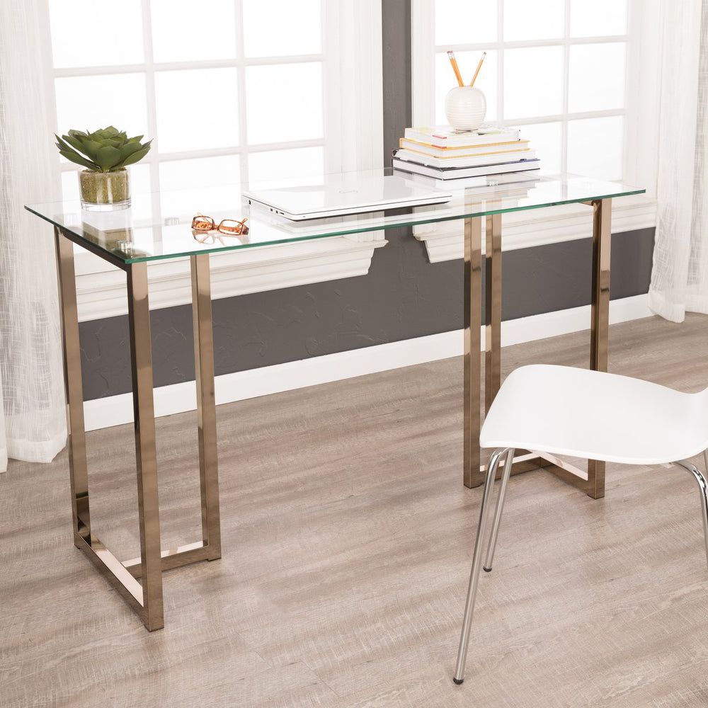 Safavieh Holly And Martin Haxor Midcentury Modern Writing Desk With Tempered Glass Top Iron Frame HO9783