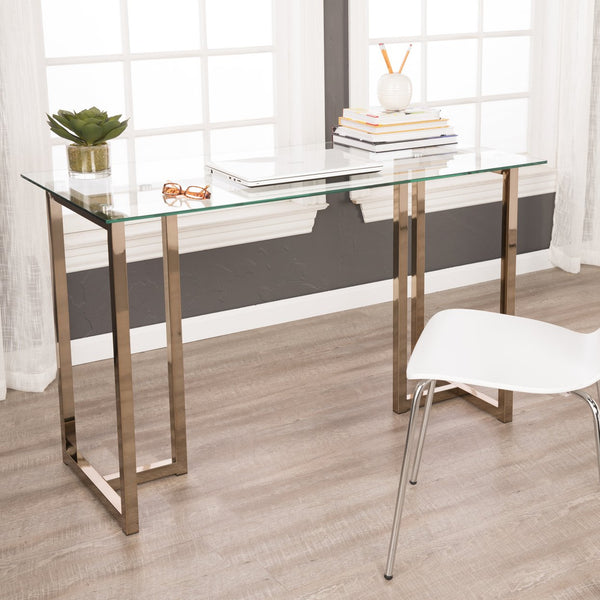 Safavieh Holly And Martin Haxor Midcentury Modern Writing Desk With Tempered Glass Top Iron Frame HO9783