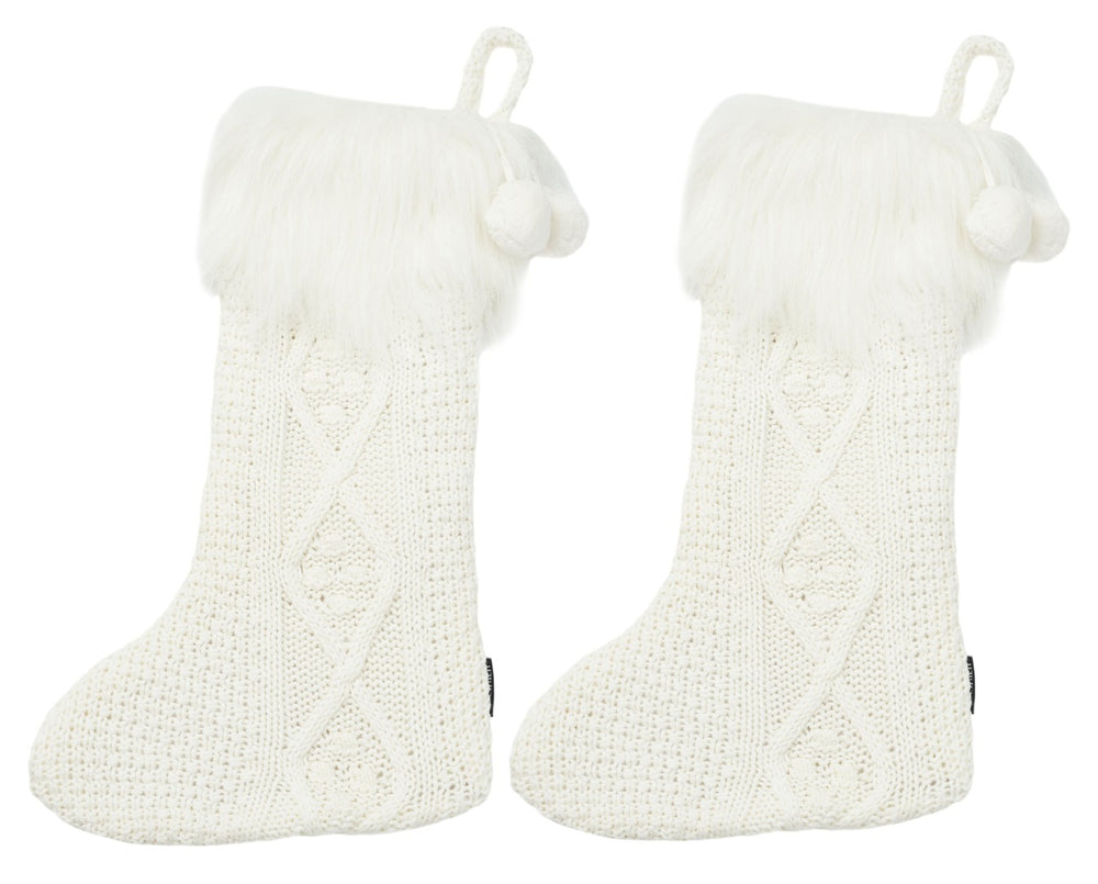 Safavieh COOKIE Stocking in Crisp White - Elegant Holiday Decor, Soft Cotton Exterior & Spacious for Gifts! HOL1003A-SET2