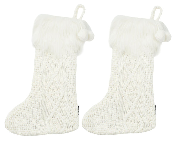 Safavieh COOKIE Stocking in Crisp White - Elegant Holiday Decor, Soft Cotton Exterior & Spacious for Gifts! HOL1003A-SET2
