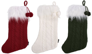 Safavieh CINNAMON Holiday Stocking Set in Evergreen, Red, and White - Soft Cotton, Perfect for Gifts & Decor! HOL1004A-SET3