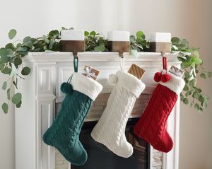 Safavieh CINNAMON Holiday Stocking Set in Evergreen, Red, and White - Soft Cotton, Perfect for Gifts & Decor! HOL1004A-SET3