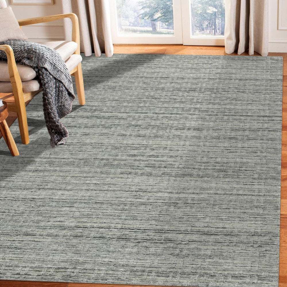 AMER Rugs Houston Aliya HOU-3 Hand-Loomed Handmade New Zealand Natural Wool Transitional Geometric Rug Light Gray 8'9" x 11'9"