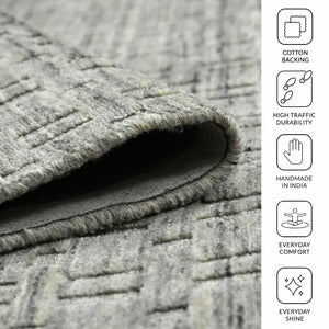 Amer Rugs Houston Modern Geometric Hand-woven Area Rug – Cozy 100% New Zealand Wool For Stylish Home Décor Natural Gray Wool Hou40203