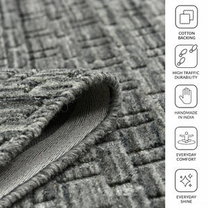 Amer Rugs Houston Modern Geometric Hand-woven Area Rug – Cozy 100% New Zealand Wool For Stylish Home Décor Dark Gray Wool Hou50203