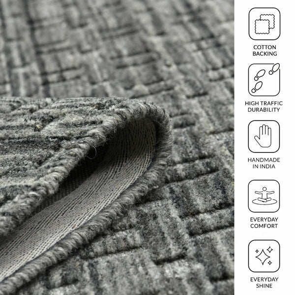 Amer Rugs Houston Modern Geometric Hand-woven Area Rug – Cozy 100% New Zealand Wool For Stylish Home Décor Dark Gray Wool Hou50203