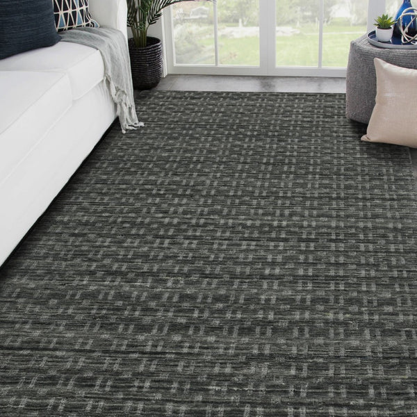Amer Rugs Houston Modern Geometric Hand-woven Area Rug – Cozy 100% New Zealand Wool For Stylish Home Décor Dark Gray Wool Hou50203