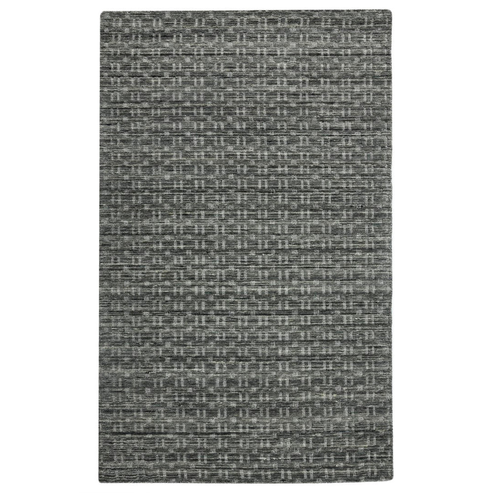 AMER Rugs Houston Aliya HOU-5 Hand-Loomed Handmade New Zealand Natural Wool Transitional Geometric Rug Dark Gray 8'9" x 11'9"