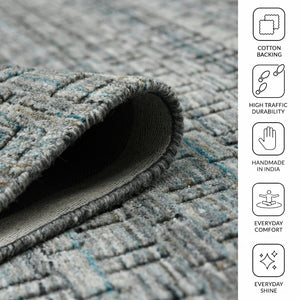 Amer Rugs Houston Modern Geometric Hand-woven Area Rug – Cozy 100% New Zealand Wool For Stylish Home Décor Turq Gray Wool Hou60203