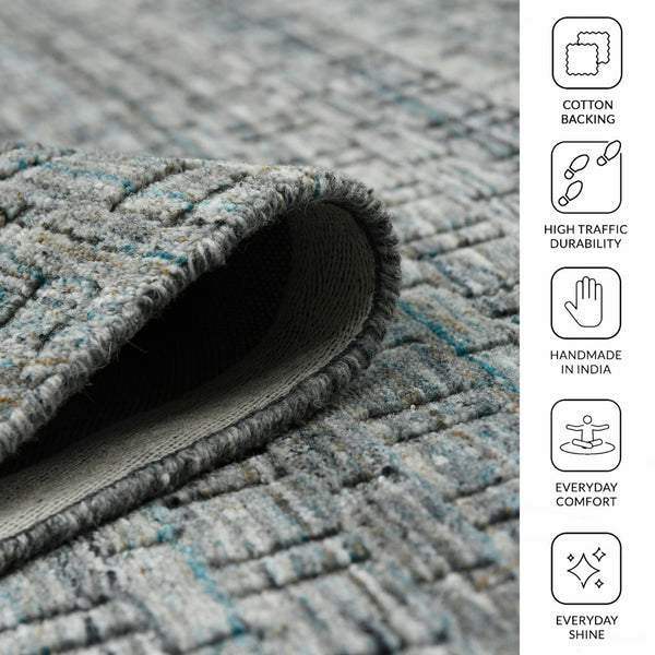 Amer Rugs Houston Modern Geometric Hand-woven Area Rug – Cozy 100% New Zealand Wool For Stylish Home Décor Turq Gray Wool Hou60203