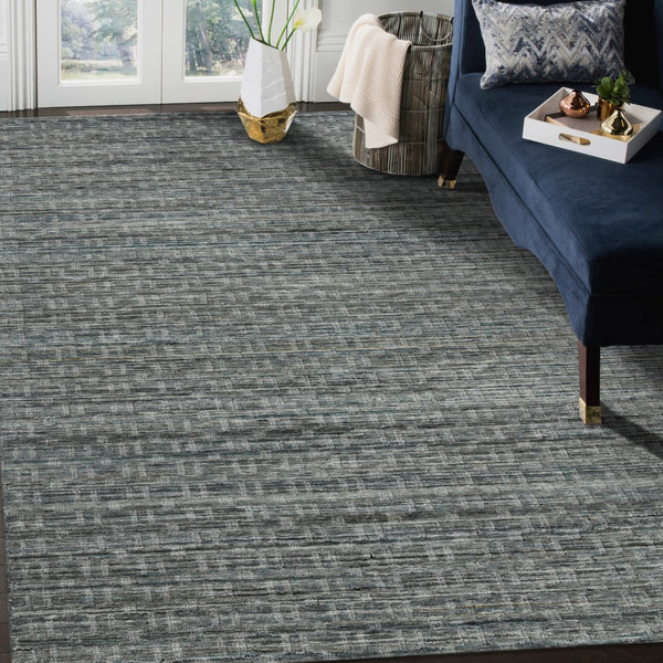 AMER Rugs Houston Aliya HOU-6 Hand-Loomed Handmade New Zealand Natural Wool Transitional Geometric Rug Turq Gray 8'9" x 11'9"