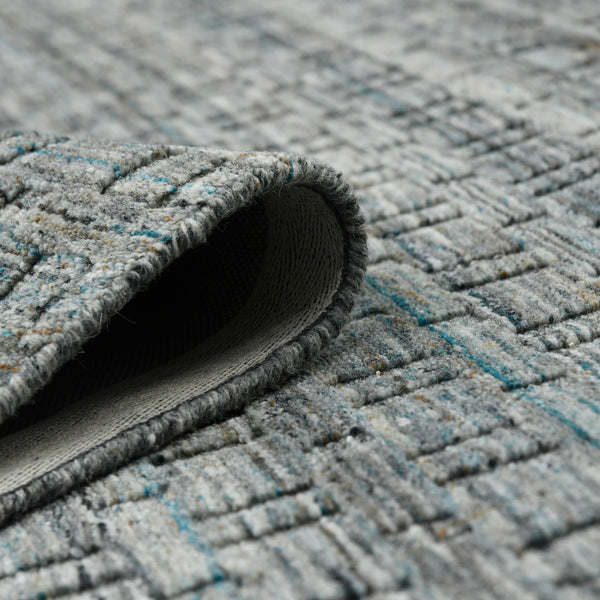 AMER Rugs Houston Aliya HOU-6 Hand-Loomed Handmade New Zealand Natural Wool Transitional Geometric Rug Turq Gray 8'9" x 11'9"