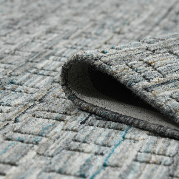 AMER Rugs Houston Aliya HOU-6 Hand-Loomed Handmade New Zealand Natural Wool Transitional Geometric Rug Turq Gray 8'9" x 11'9"