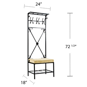 Safavieh Dovanti Hall Tree Bench With 12 Hooks Foam Seat And Scrollwork Metal Frame HP3191