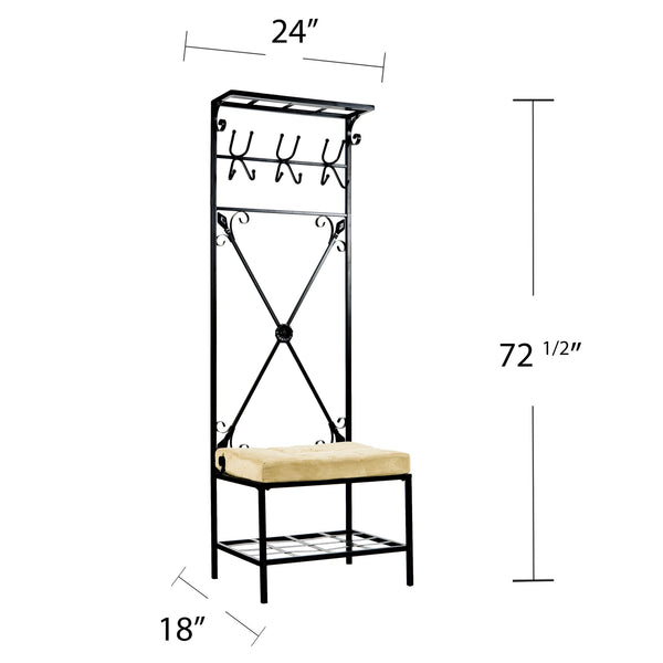 Safavieh Dovanti Hall Tree Bench With 12 Hooks Foam Seat And Scrollwork Metal Frame HP3191