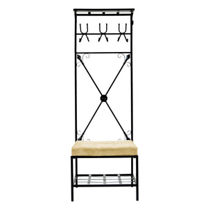 Safavieh Dovanti Hall Tree Bench With 12 Hooks Foam Seat And Scrollwork Metal Frame HP3191