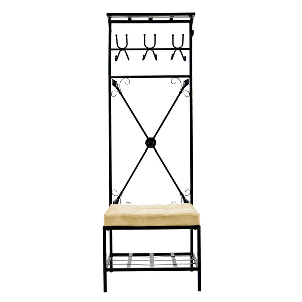 Safavieh Dovanti Hall Tree Bench With 12 Hooks Foam Seat And Scrollwork Metal Frame HP3191