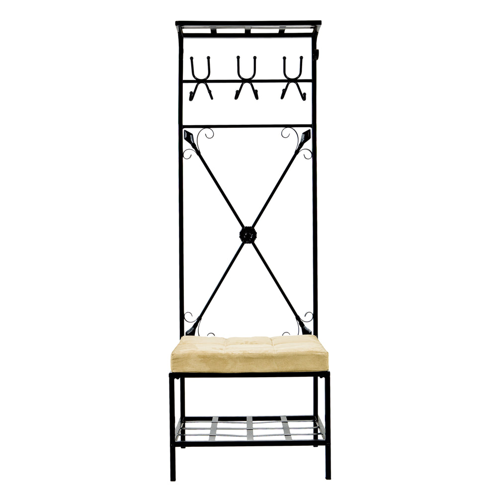 Safavieh Dovanti Hall Tree Bench With 12 Hooks Foam Seat And Scrollwork Metal Frame HP3191