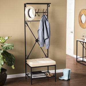 Safavieh Dovanti Hall Tree Bench With 12 Hooks Foam Seat And Scrollwork Metal Frame HP3191