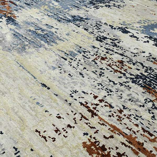 Hermitage Hand-knotted Wool Viscose Abstract Area Rug Artisan Crafted for Modern Living Spaces