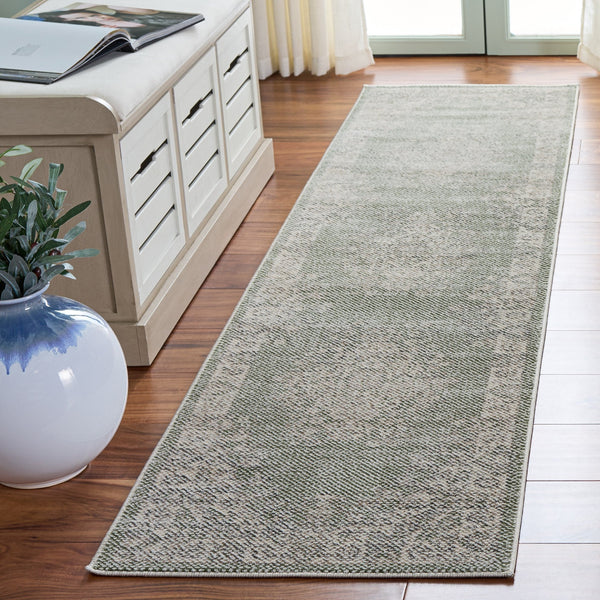 Safavieh Harrison Green And Ivory Transitional Medallion Area Rug — Low-Profile Jute Blend, Soft Durable Style 6'-7" x 6'-7" HRS400Y-7SQ