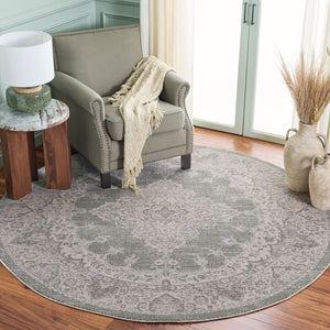 Safavieh Harrison Green And Ivory Transitional Medallion Area Rug — Low-Profile Jute Blend, Soft Durable Style 6'-7" x 6'-7" HRS400Y-7SQ