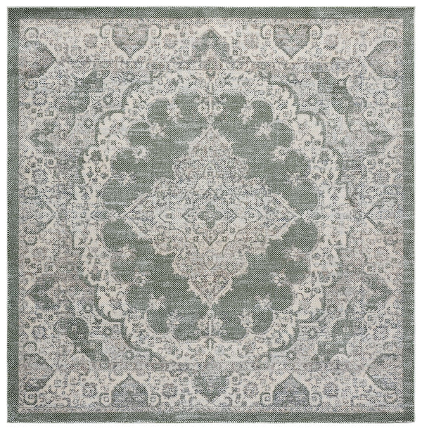 Safavieh Harrison Green And Ivory Transitional Medallion Area Rug — Low-Profile Jute Blend, Soft Durable Style 6'-7" x 6'-7" HRS400Y-7SQ