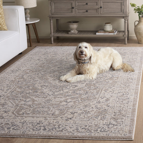 Safavieh Harrison Transitional Square Area Rug In Beige Ivory Grey — Low-Profile Power-Loomed Turkish Pile Harmony 6'-7" x 6'-7" HRS402B-7SQ