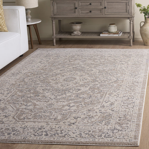 Safavieh Harrison Transitional Square Area Rug In Beige Ivory Grey — Low-Profile Power-Loomed Turkish Pile Harmony 6'-7" x 6'-7" HRS402B-7SQ